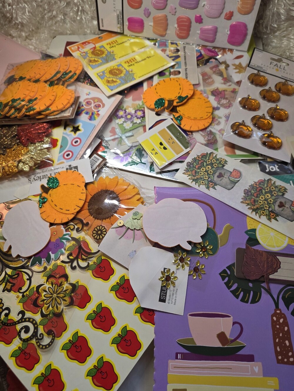 Hobby Lobby Orange Pumpkin Felt Tags & Multicolor Fall Sticker Bundle